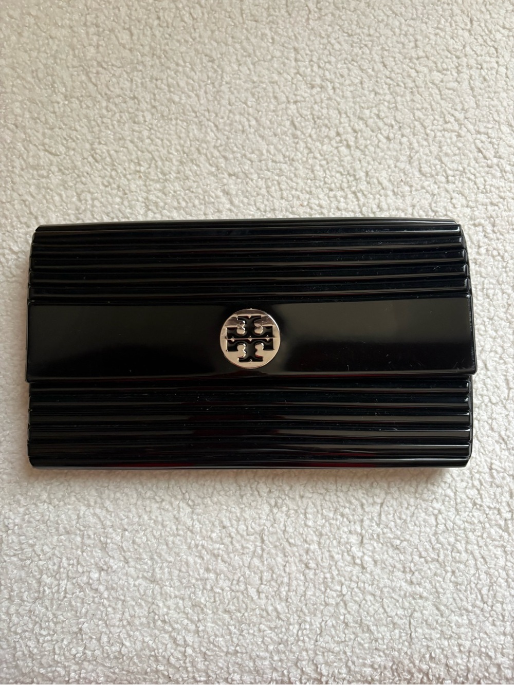 Tory Burch Black Patent Ribbed Logo Wallet